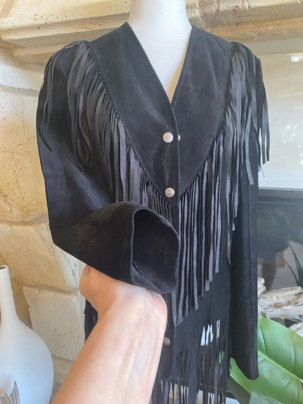 Reformation Fringe Suede Leather Jacket Black Western Boho Women’s S - Picture 5 of 13